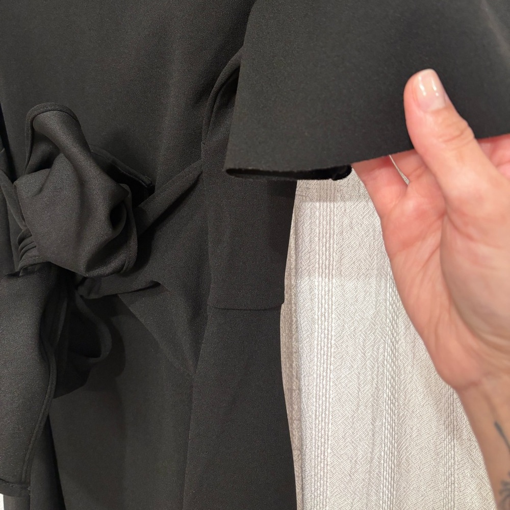 Donna Morgan Flutter Sleeve Waist Tie Dress 8, BLACK Wrap Around - Picture 8 of 14